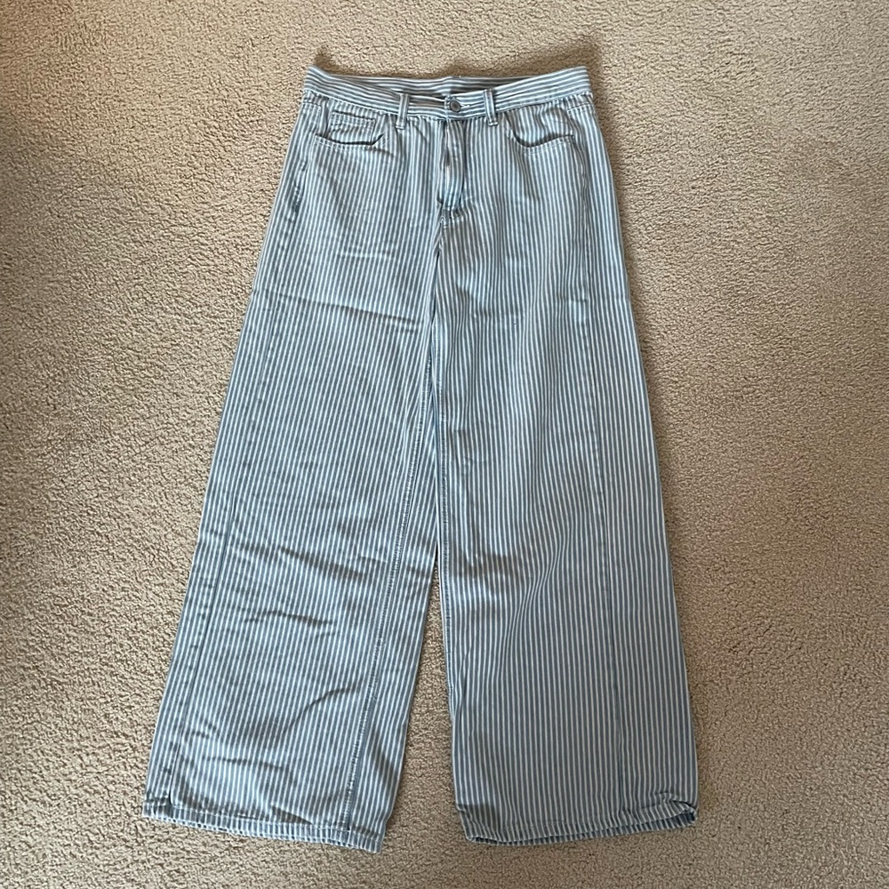 Brandy Melville Blue Striped Straight Leg Jeans